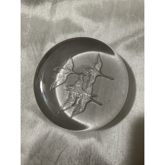 VINTAGE LENOX HEAVY GLASS PAPER WEIGHT ETCHED GEESE Birds 3.5" MCM Office Supply - Picture 2 of 5